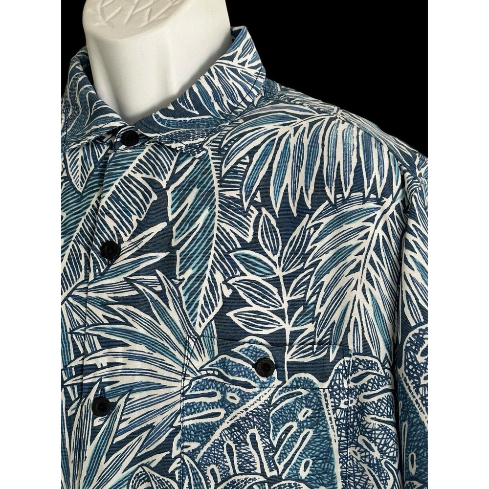Tommy Bahama Mens Hawaiian Shirt Coconut Point Blue Teal Tropical Tencel Modal L